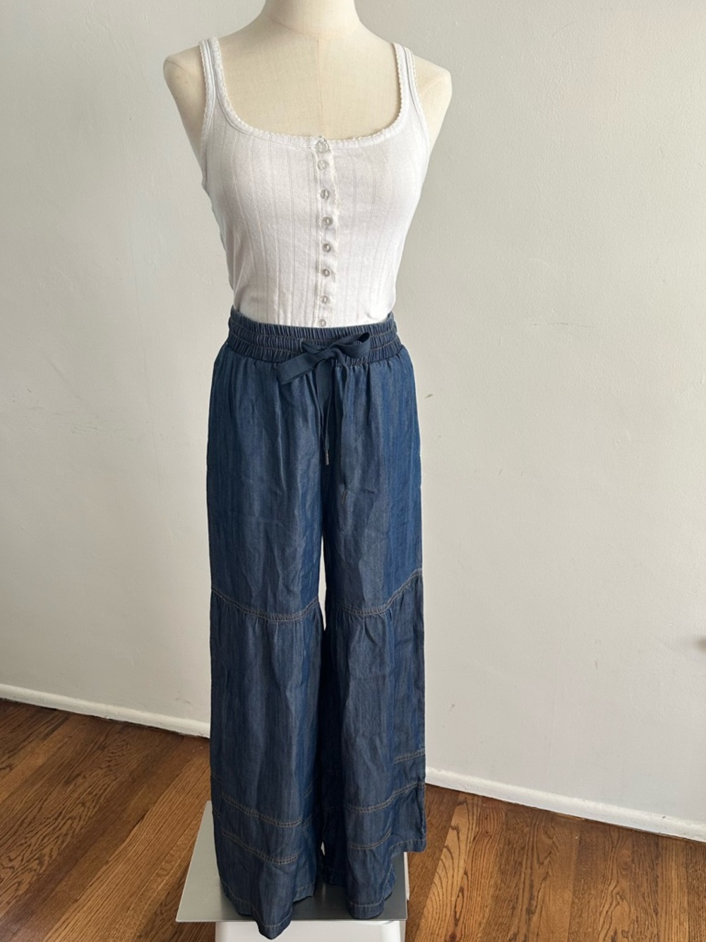Oddi Los Angeles Lightweight Wide Leg Pants Elastic Waist Blue Beach Casual